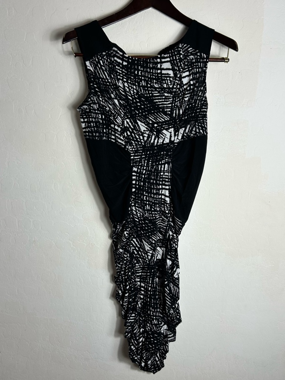BCBGMaxAzria Black and White Ruched High-Low Dress